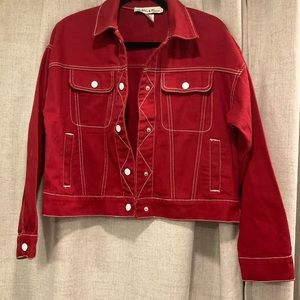 MADELINE AND MONROE RED DENIUM JAKET WITH WHITE TRIM WOMENS SIZE SMALL